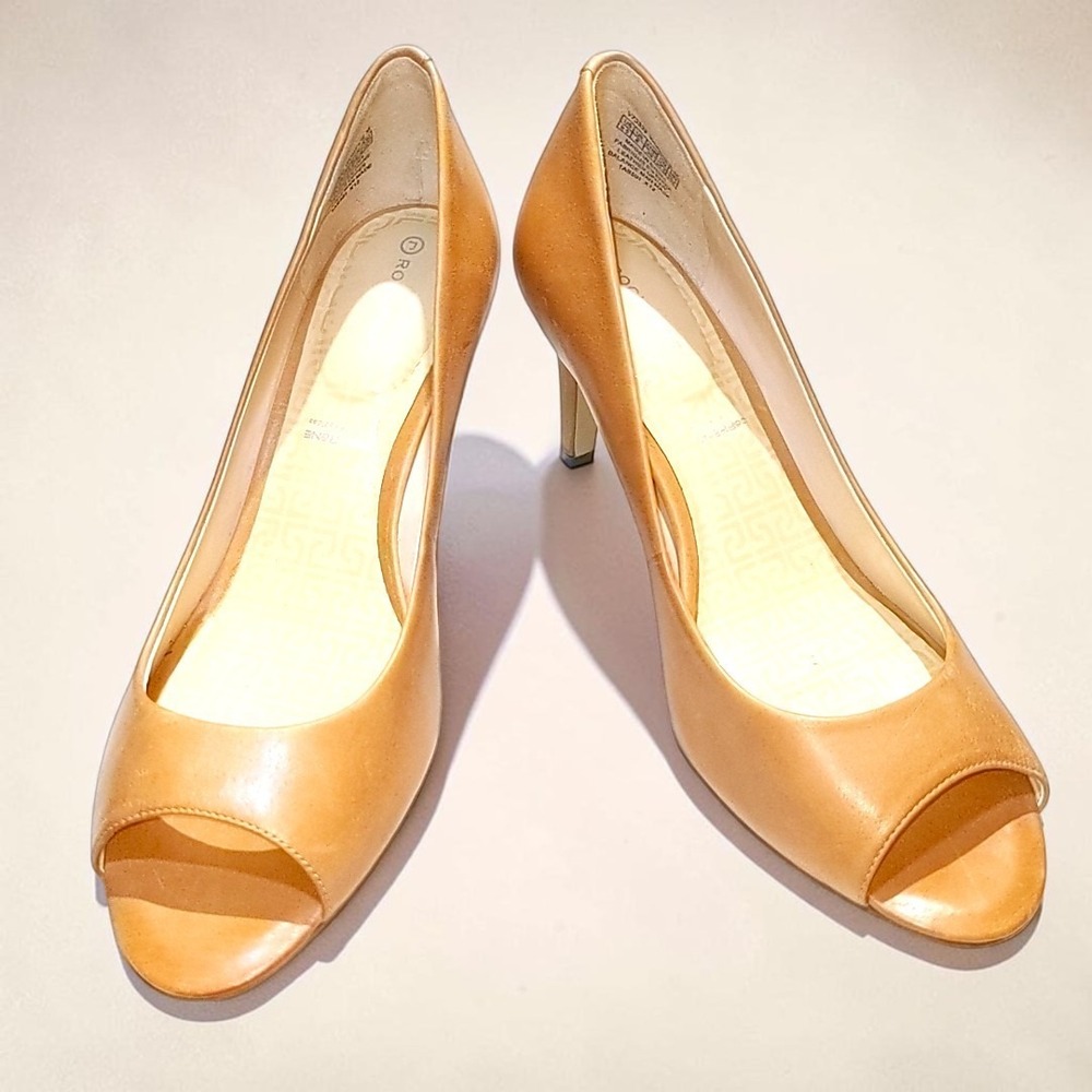Rockport Adiprene by Adidas Peep Toe Heels Tan Leather V73333 Womens 8.5 M